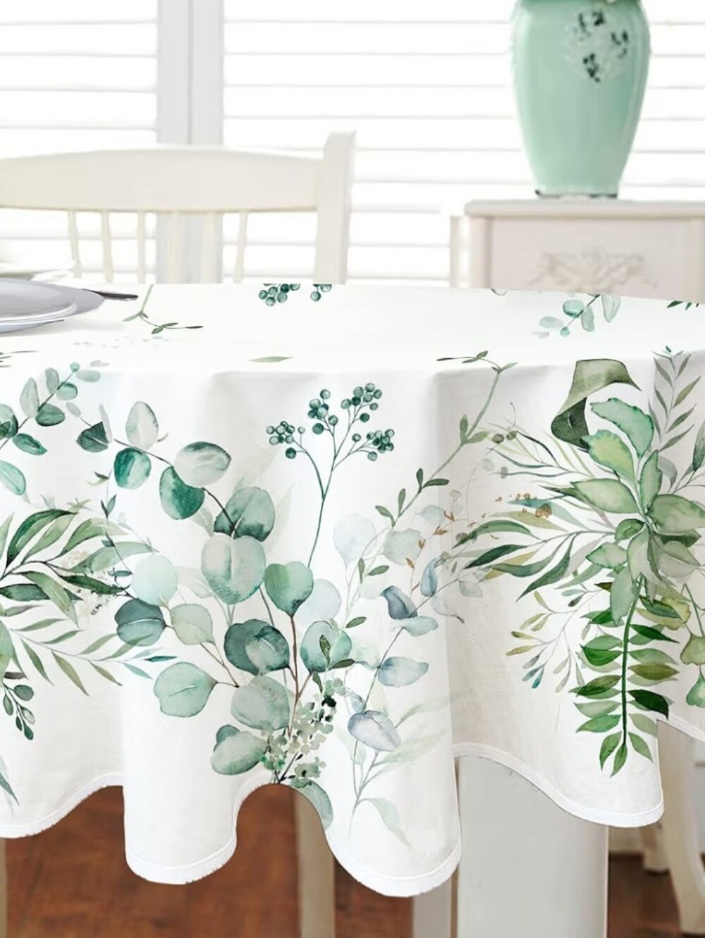 Green Waterproof  Botanical Oval  Tablecloth Size 60 X 84